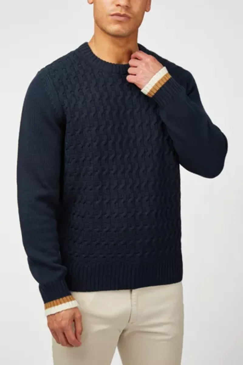 Ben Sherman Cable Textured Crew Sweater