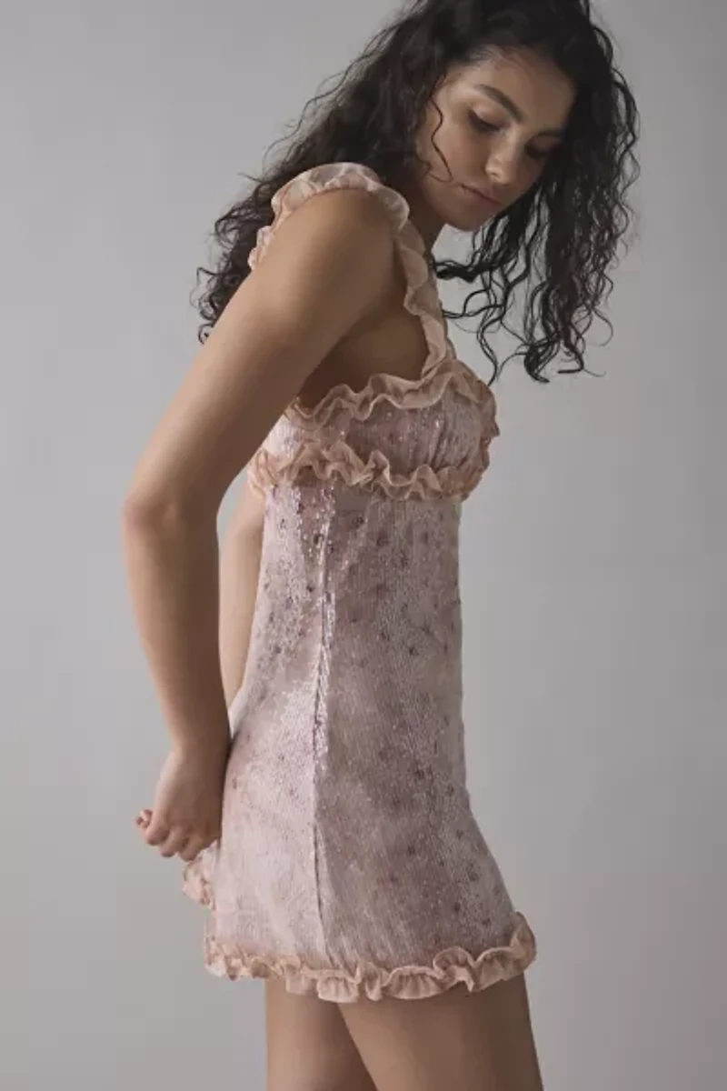 For Love & Lemons Sophia Ruffle-Trim Sequin Mini Dress