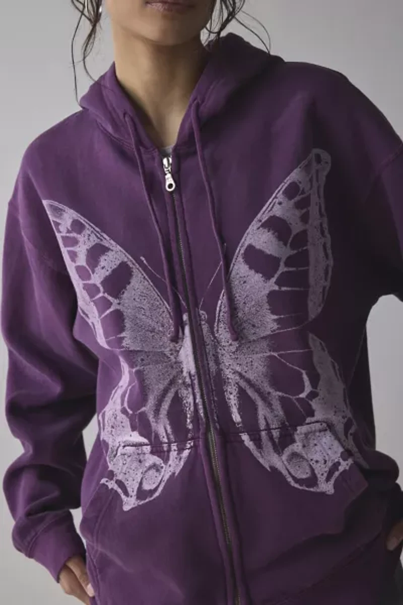 Project Social T Butterfly Graphic Zip-Up Hoodie Sweatshirt
