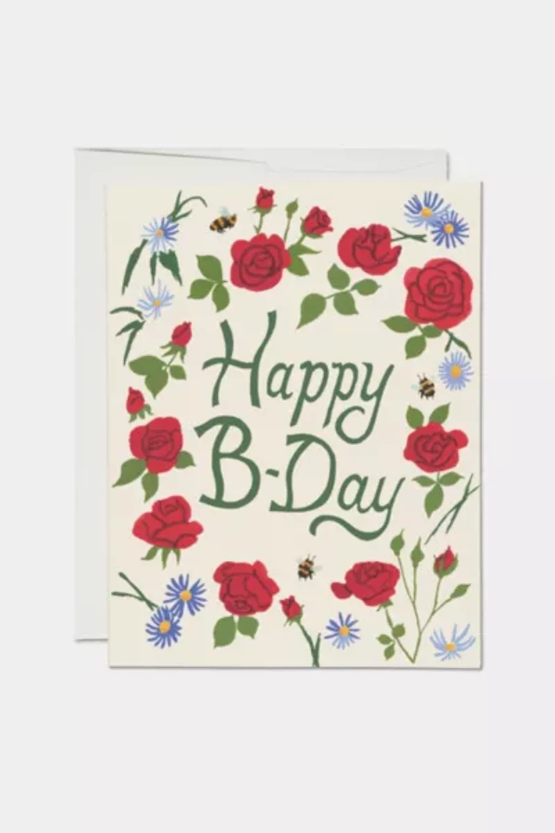 Red Cap Blooming Roses Birthday Card