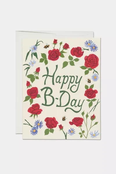 Red Cap Blooming Roses Birthday Card