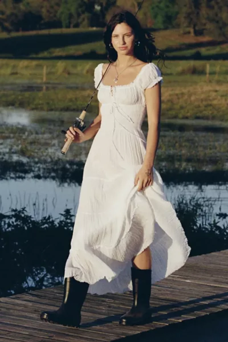 Kimchi Blue Sienna Cotton Smocked Milkmaid Maxi Dress