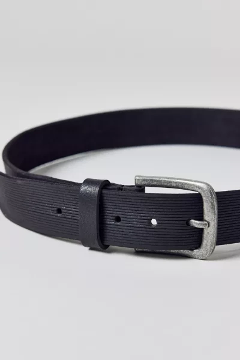 Ribbed Trim Slim Leather Belt
