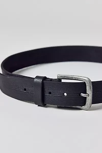 Ribbed Trim Slim Leather Belt