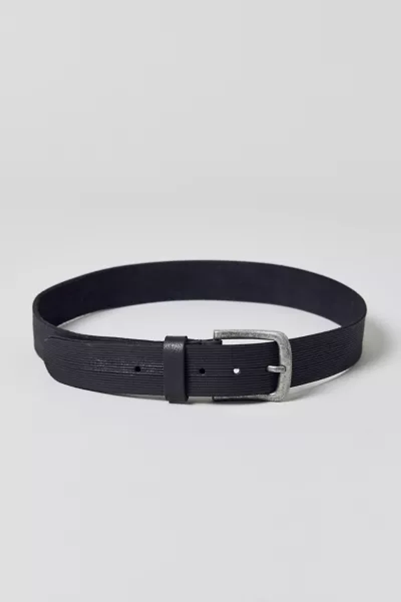 Ribbed Trim Slim Leather Belt