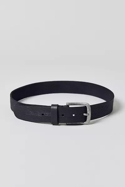 Ribbed Trim Slim Leather Belt