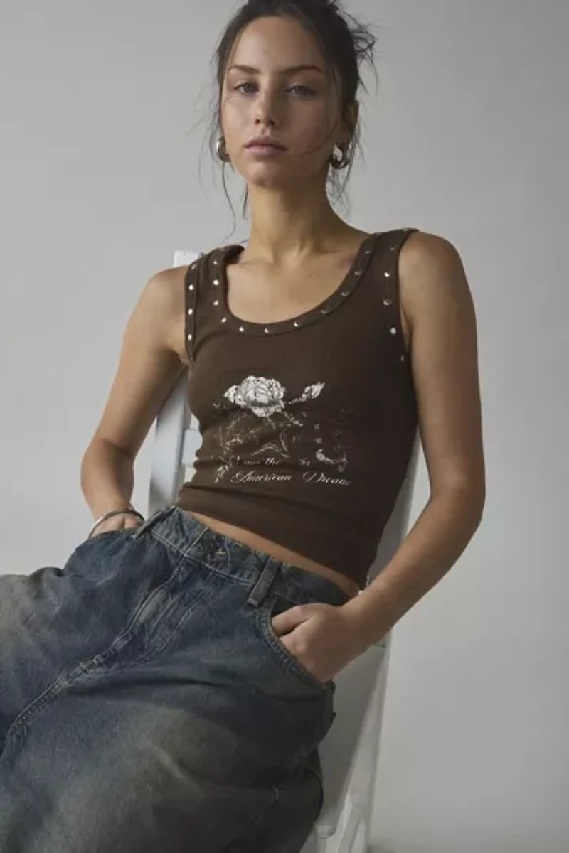 Motel Daxio American Dream Graphic Studded Tank Top