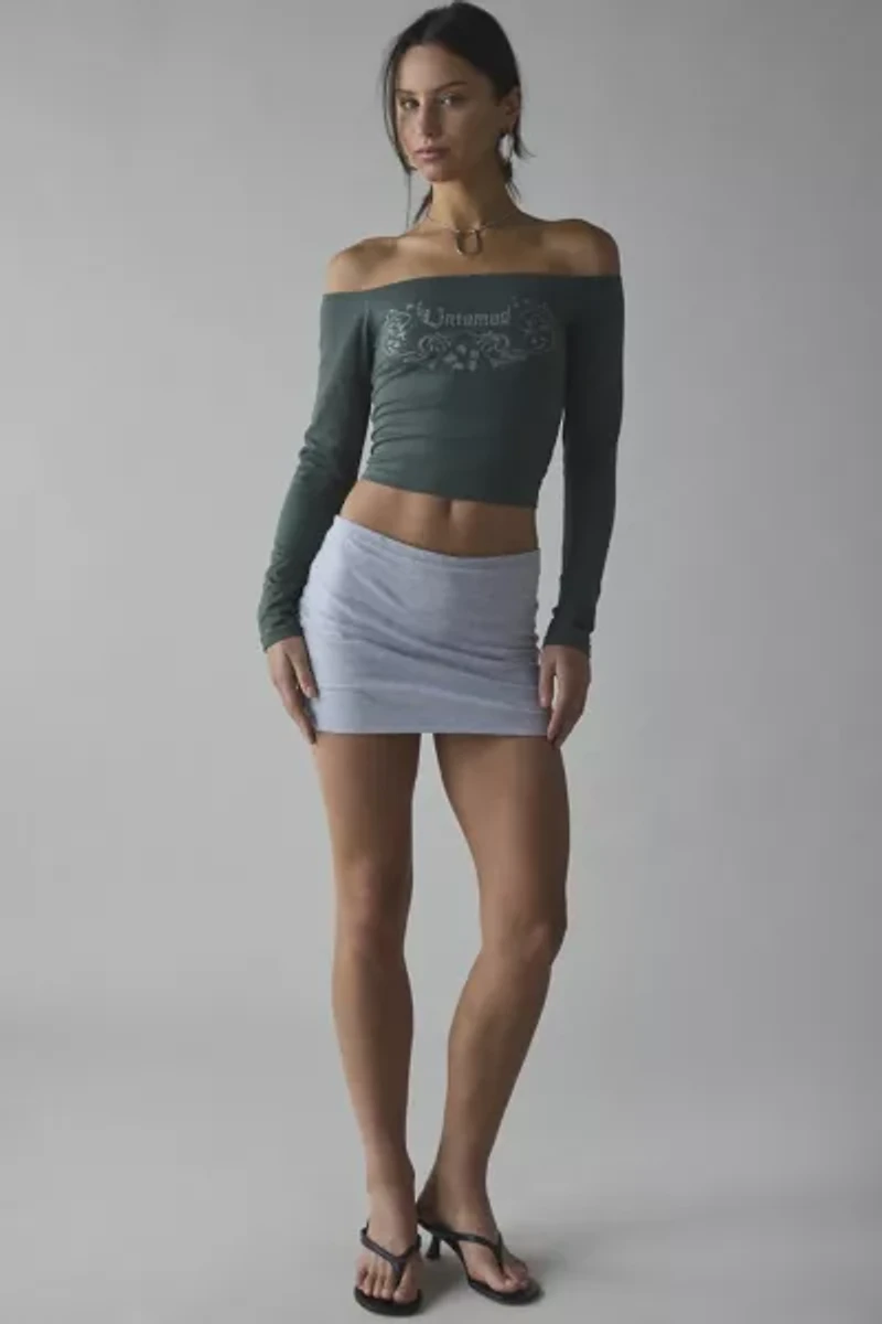 Motel Nauby Untamed Graphic Off-The-Shoulder Long Sleeve Top