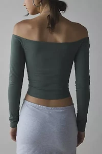 Motel Nauby Untamed Graphic Off-The-Shoulder Long Sleeve Top