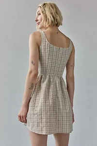 Another Girl Gingham Seersucker Scoop Neck Mini Dress