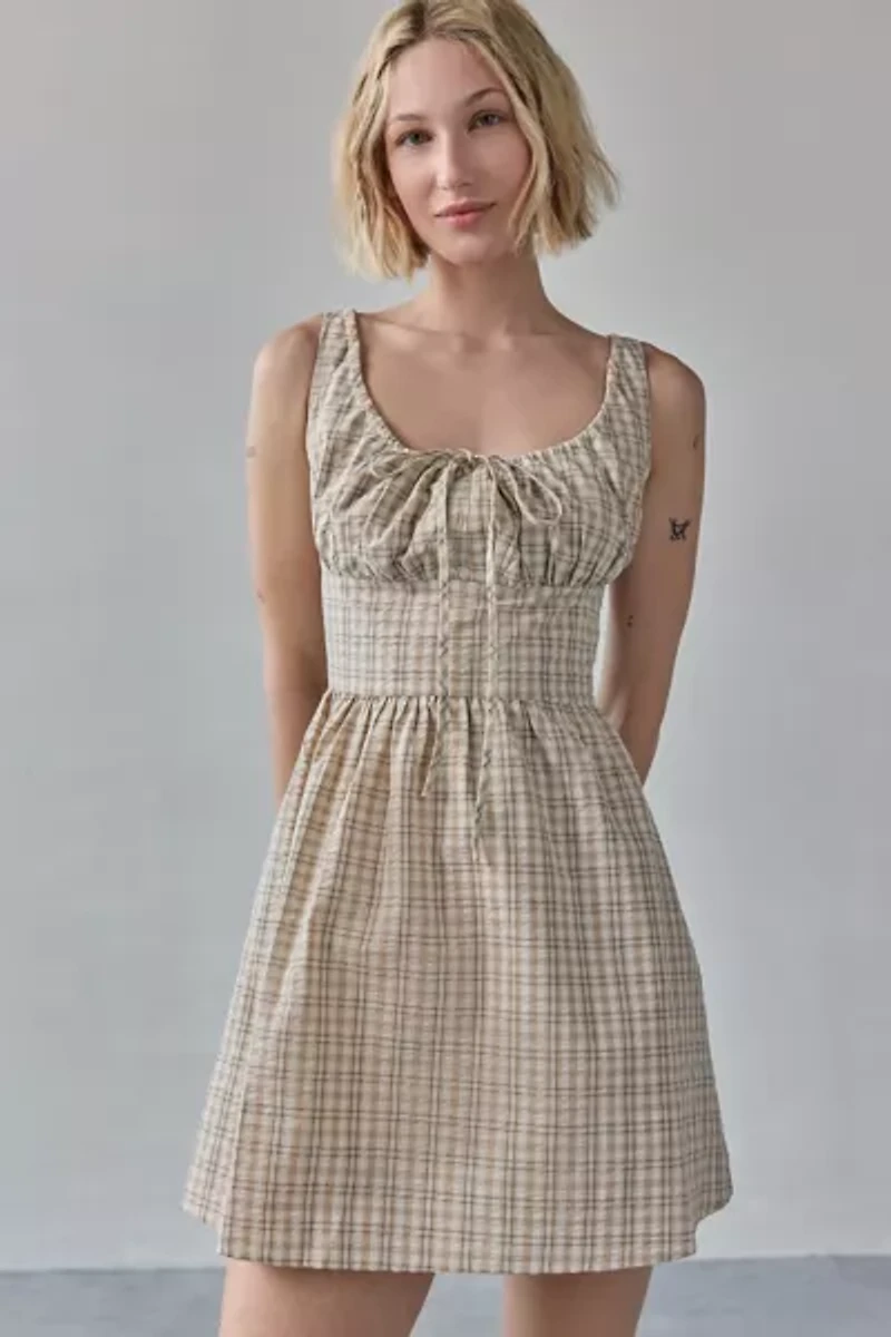 Another Girl Gingham Seersucker Scoop Neck Mini Dress