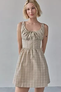 Another Girl Gingham Seersucker Scoop Neck Mini Dress