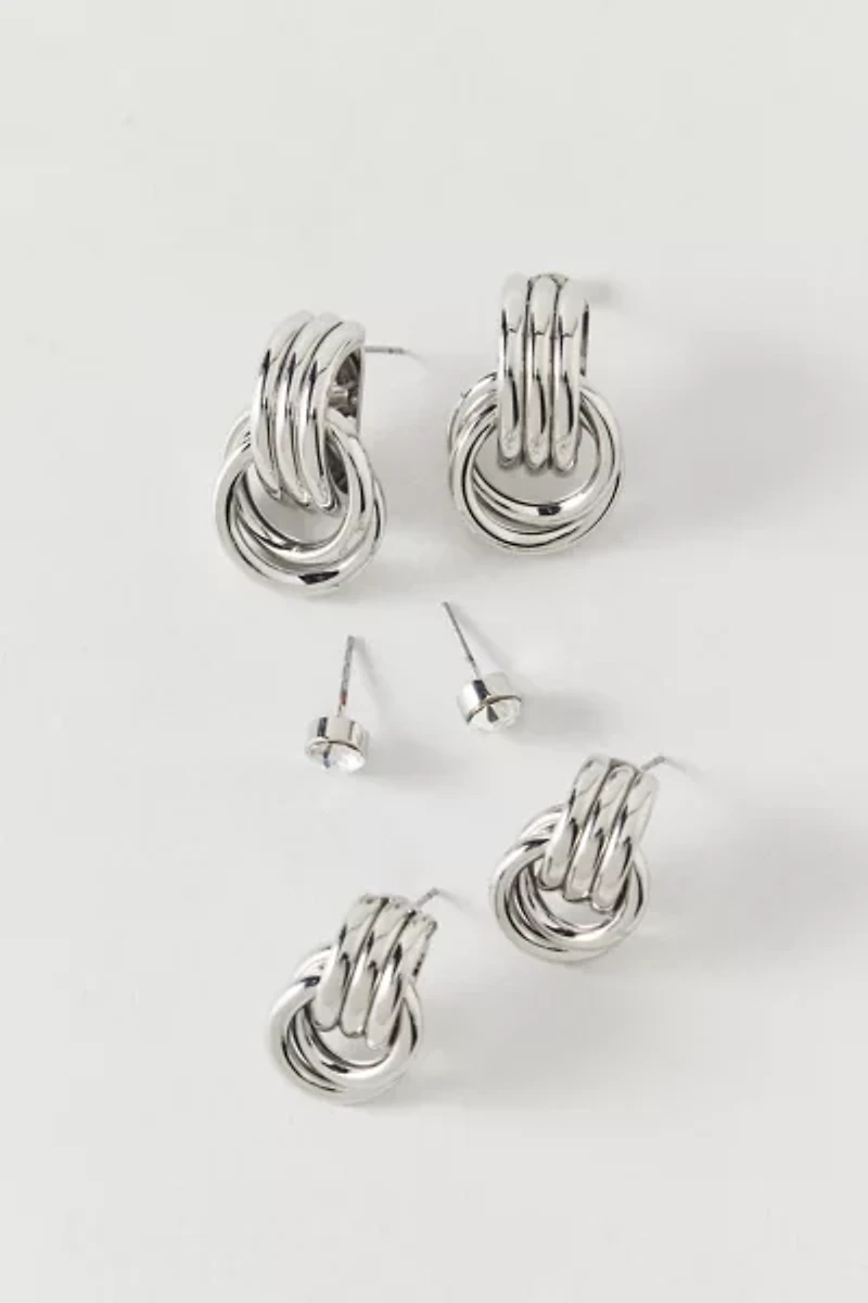 Knotted Stud And Hoop Earring Set