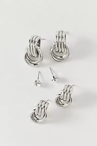 Knotted Stud And Hoop Earring Set