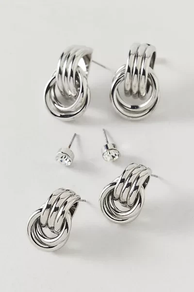Knotted Stud And Hoop Earring Set
