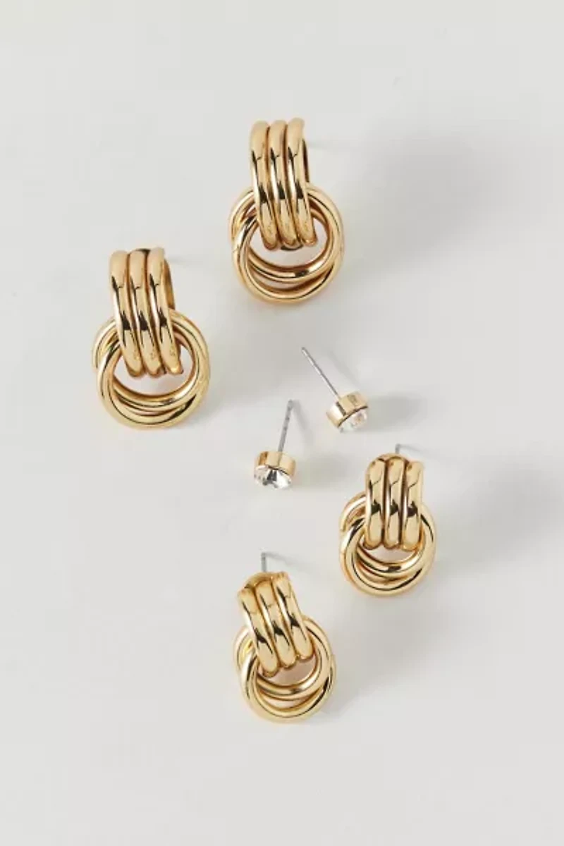 Knotted Stud And Hoop Earring Set