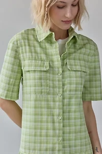 Another Girl Drop Waist Pleated Shirt Mini Dress