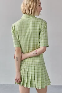Another Girl Drop Waist Pleated Shirt Mini Dress