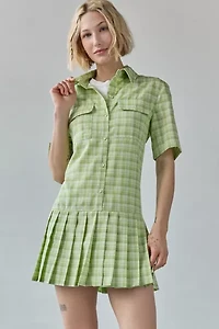 Another Girl Drop Waist Pleated Shirt Mini Dress