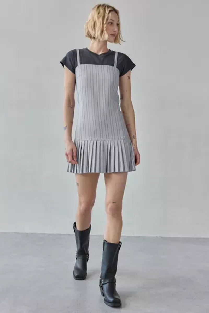 Another Girl Tailored Pinstripe Pleated-Hem Mini Dress
