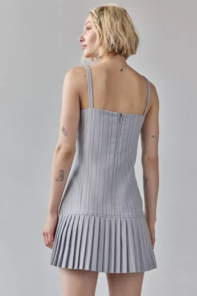 Another Girl Tailored Pinstripe Pleated-Hem Mini Dress