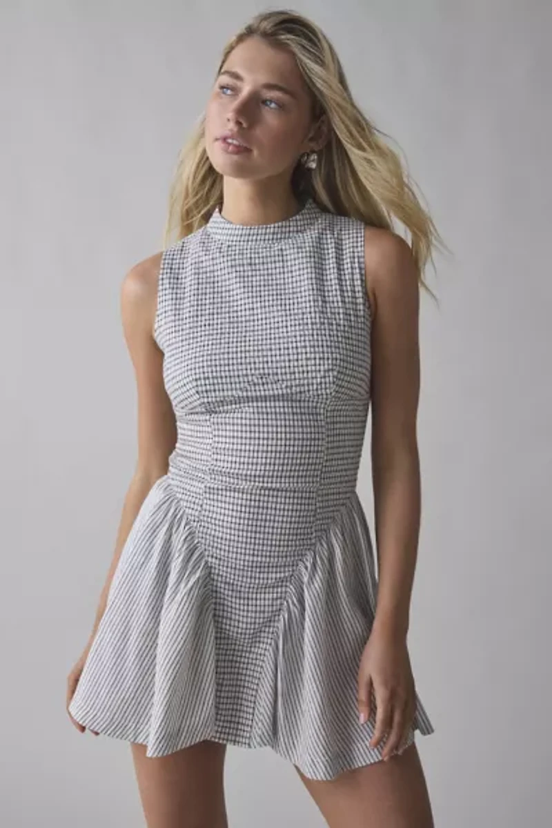Another Girl Check High Neck Mini Dress