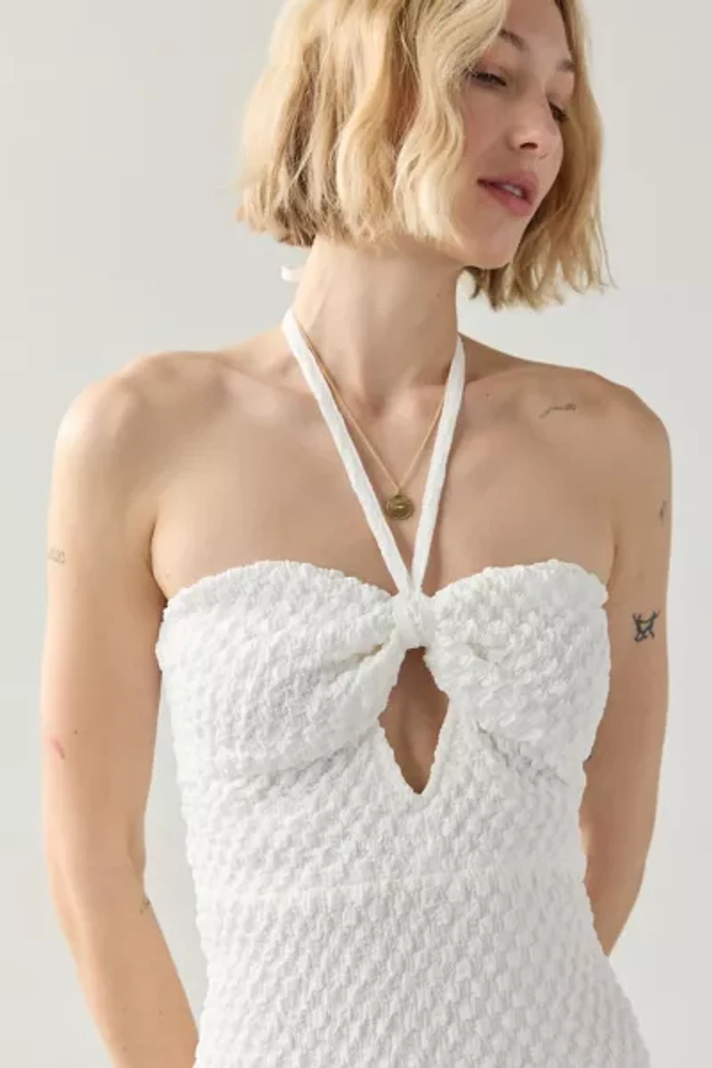 Rare London Textured Cutout Halter Midi Dress