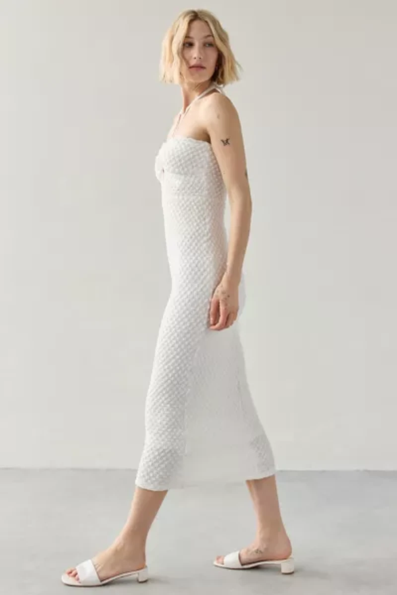 Rare London Textured Cutout Halter Midi Dress