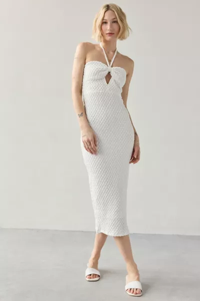 Rare London Textured Cutout Halter Midi Dress
