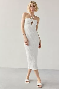 Rare London Textured Cutout Halter Midi Dress