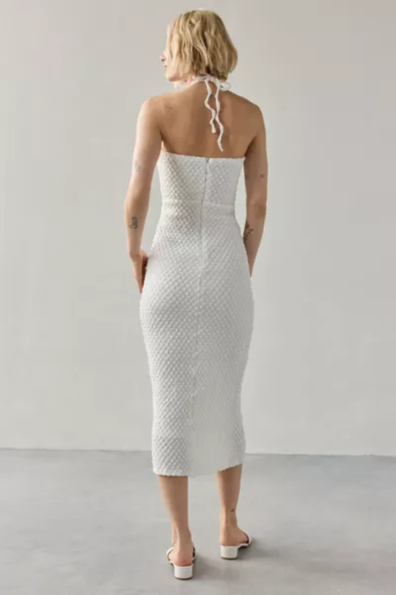Rare London Textured Cutout Halter Midi Dress