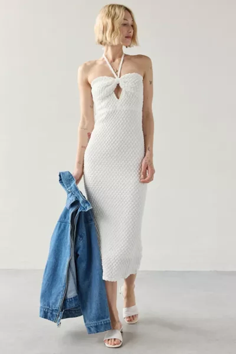 Rare London Textured Cutout Halter Midi Dress