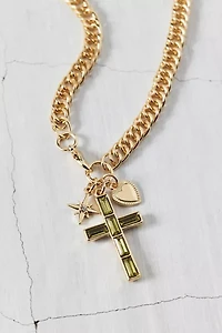 Florence Gem Cross Pendant Curb Chain Necklace