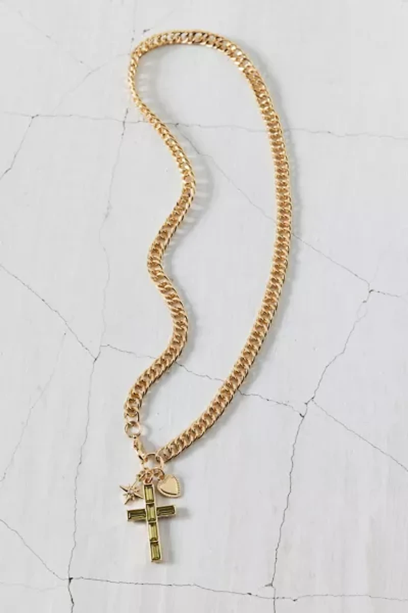 Florence Gem Cross Pendant Curb Chain Necklace
