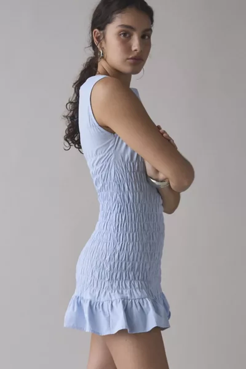Another Girl Shirred Cotton-Blend Poplin Boatneck Mini Dress