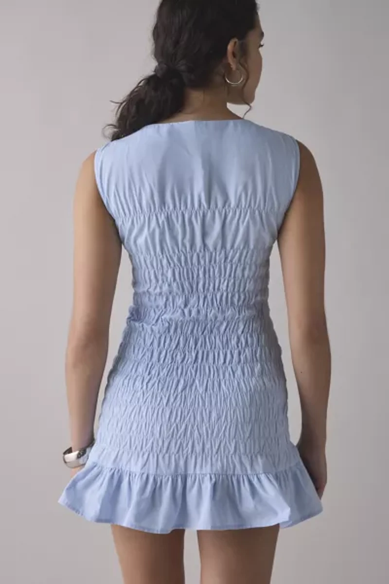 Another Girl Shirred Cotton-Blend Poplin Boatneck Mini Dress