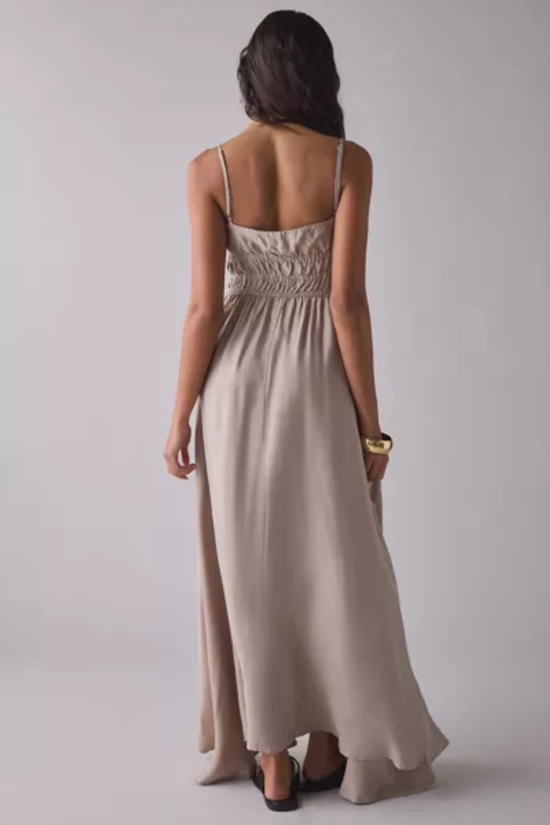 Another Girl Ruched Tie-Front Plunge Maxi Dress