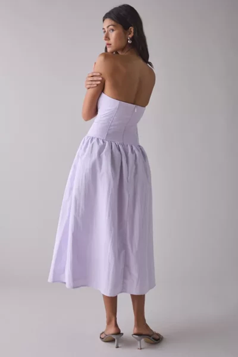 Rare London Strapless Corseted Drop Waist Midi Dress