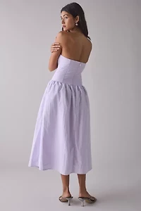 Rare London Strapless Corseted Drop Waist Midi Dress