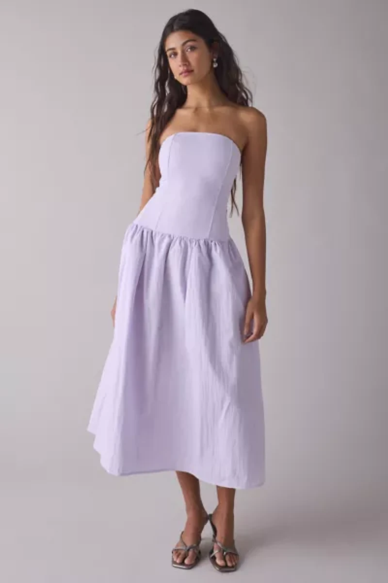 Rare London Strapless Corseted Drop Waist Midi Dress