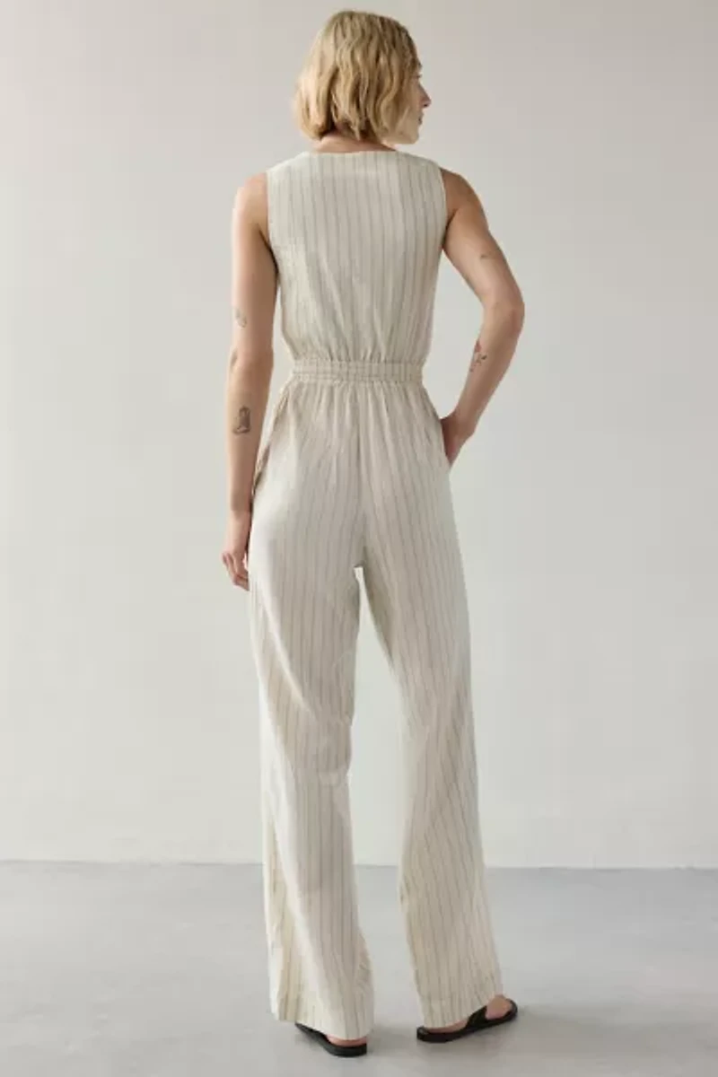 Another Girl Striped Cotton Tie-Front Jumpsuit