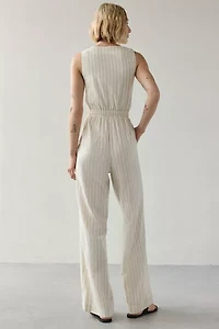Another Girl Striped Cotton Tie-Front Jumpsuit