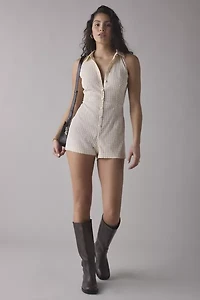 Rare London Lemon Gingham Button-Front Romper
