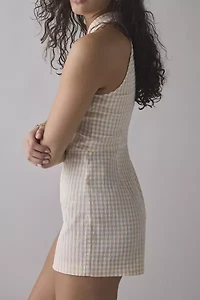 Rare London Lemon Gingham Button-Front Romper