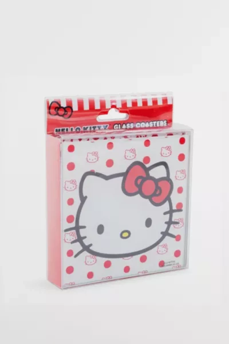 Sanrio Hello Kitty Red Bow Glass Coaster Set