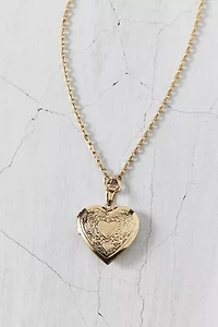 Metal Etched Heart Locket Necklace