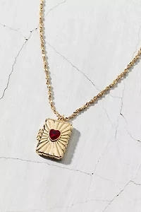 Heart Gem Rectangle Locket Necklace