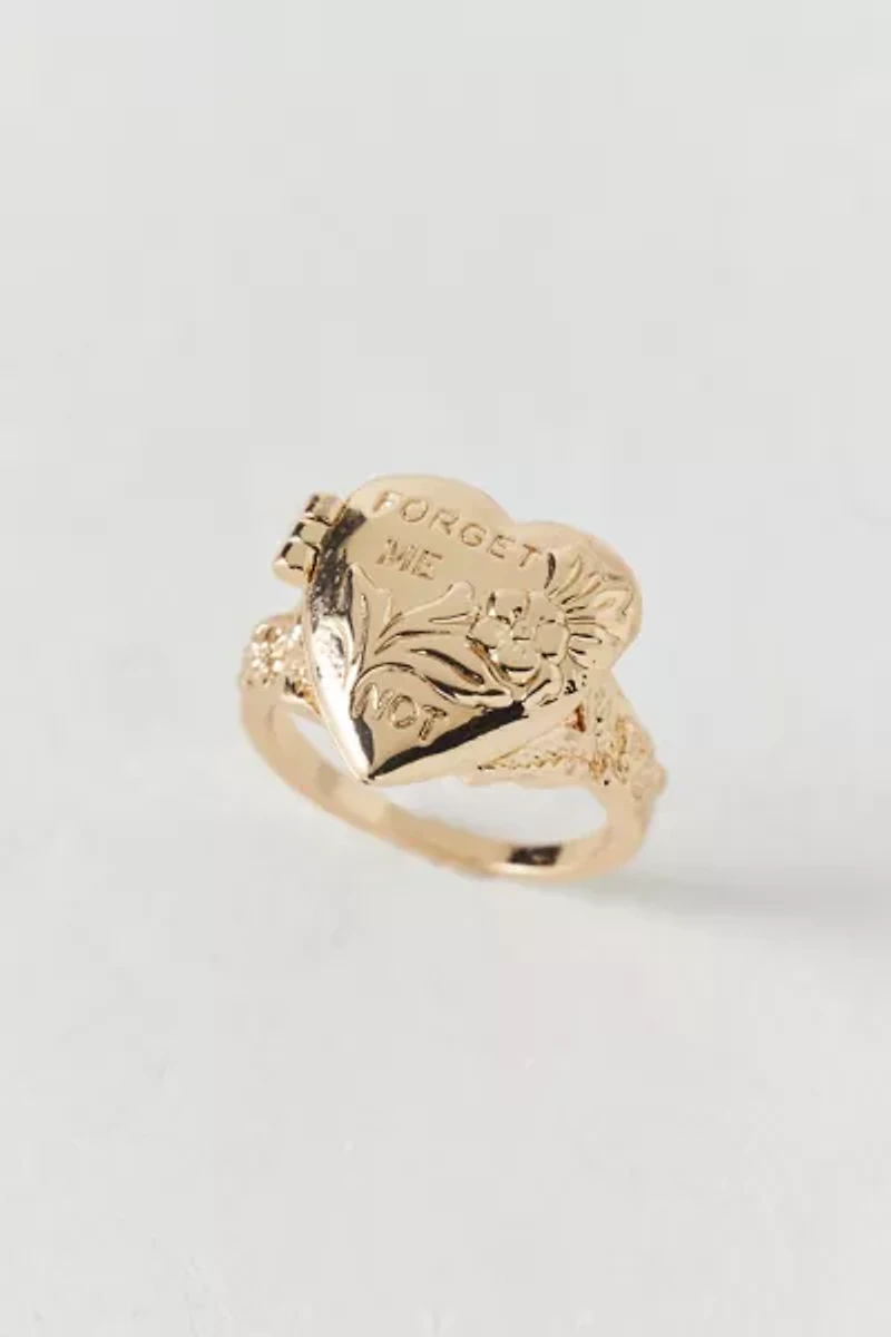 Etched Heart Locket Ring