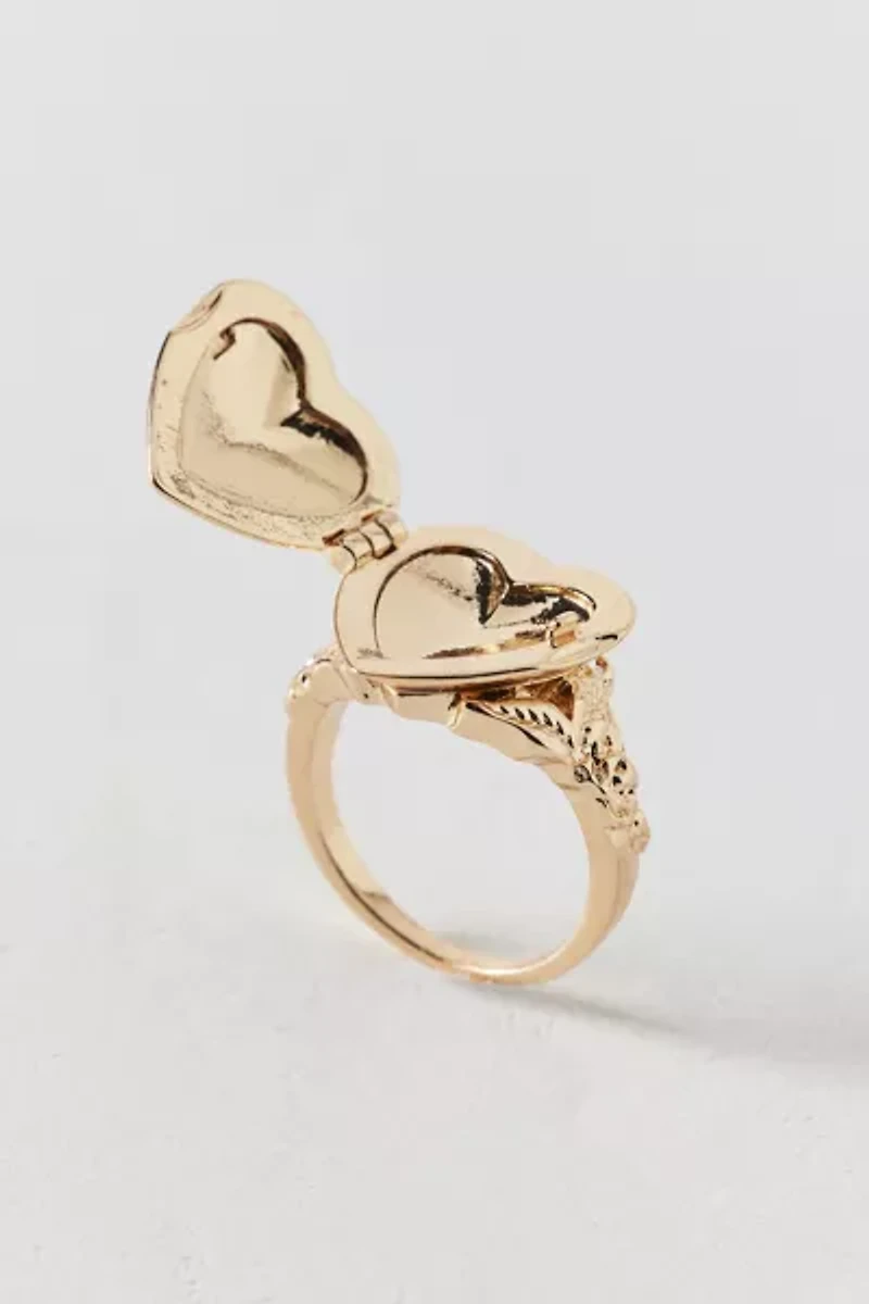 Etched Heart Locket Ring