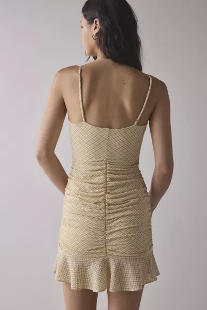 Kimchi Blue Bonnie Ruched Flutter-Trim Mini Dress